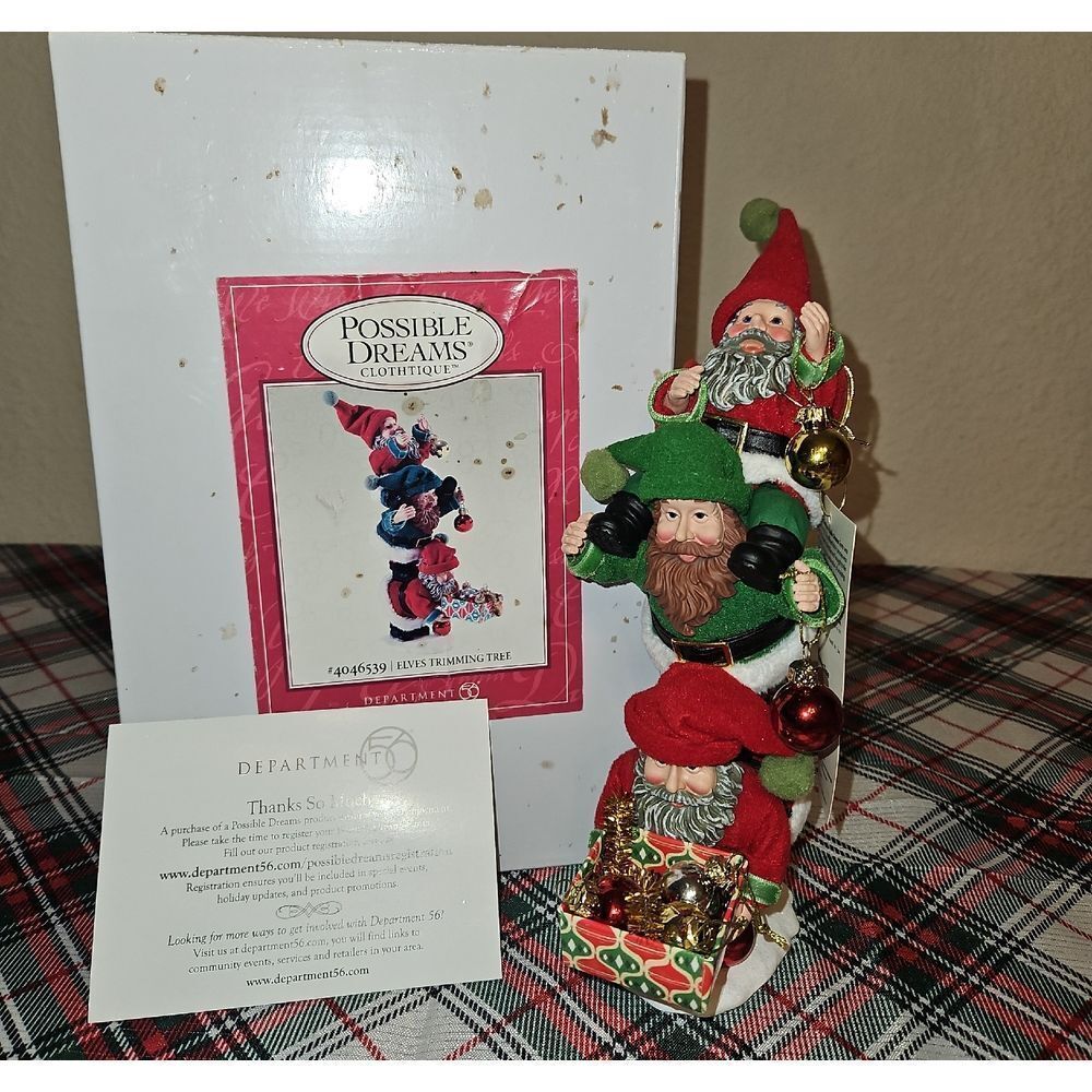 Department 56 "Elves Trimming Tree" Possible Dreams Clothtique Holiday Decor